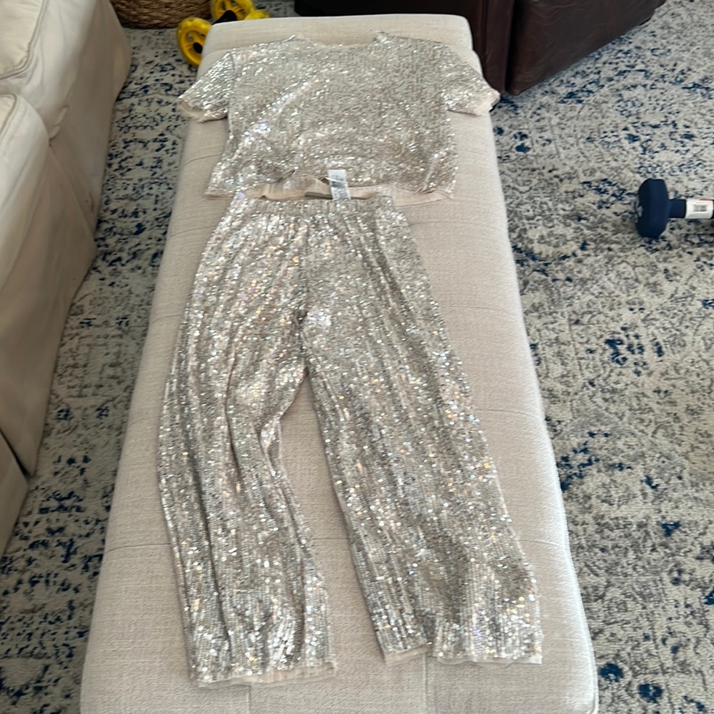 Zara kids.   Sequin sequin shirt and pants set